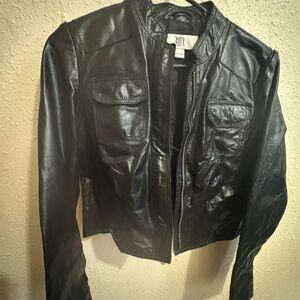 DKNY Glossy Black Leather Jacket